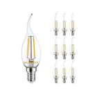 Multipack 10x Noxion Lucent LED E14 gebogen punt Kaars Filament Helder 2.5W 250lm - 827 Zeer Warm Wit | Vervangt 25W