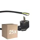 Multipack 25x Noxion Power Voedingskabel Zwart - Schuko Europlug + Open uiteinden - 3m - 3 pole 0,75mm2